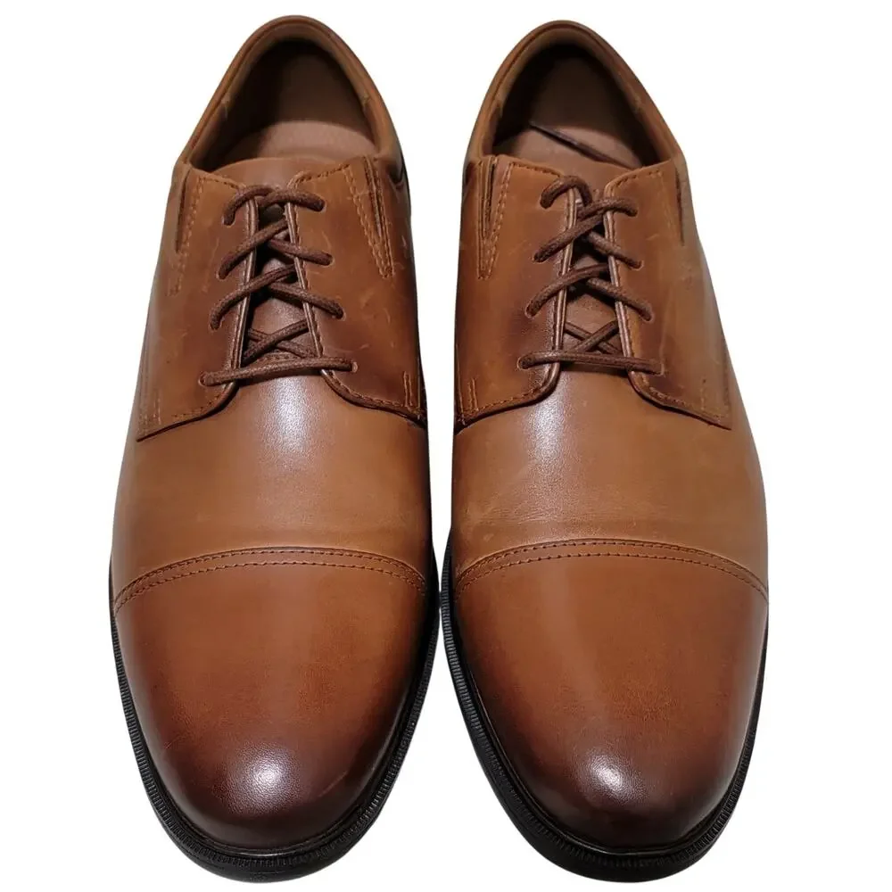 Clarks Men Steadwell Cap Toe Derby Oxfords Size US 10.5M Dark Tan Brown Leather